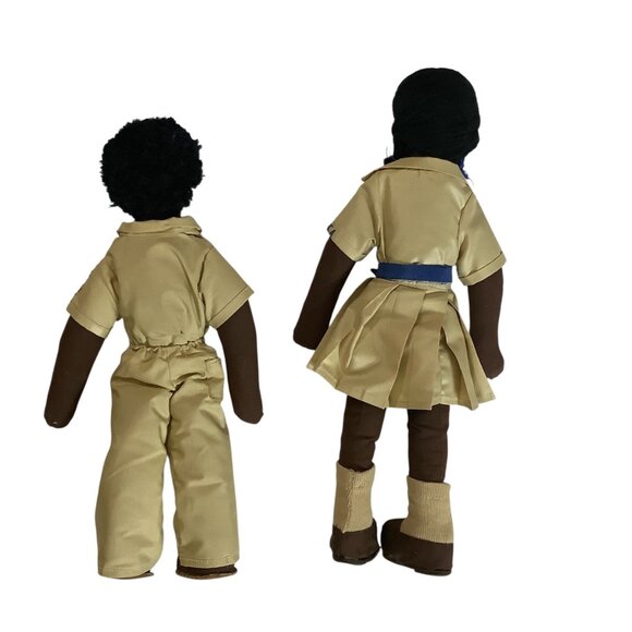 Handcrafted Jamaican Cloth Dolls Set Of 2 Embroidered Details Button Accents - Picture 2 of 6